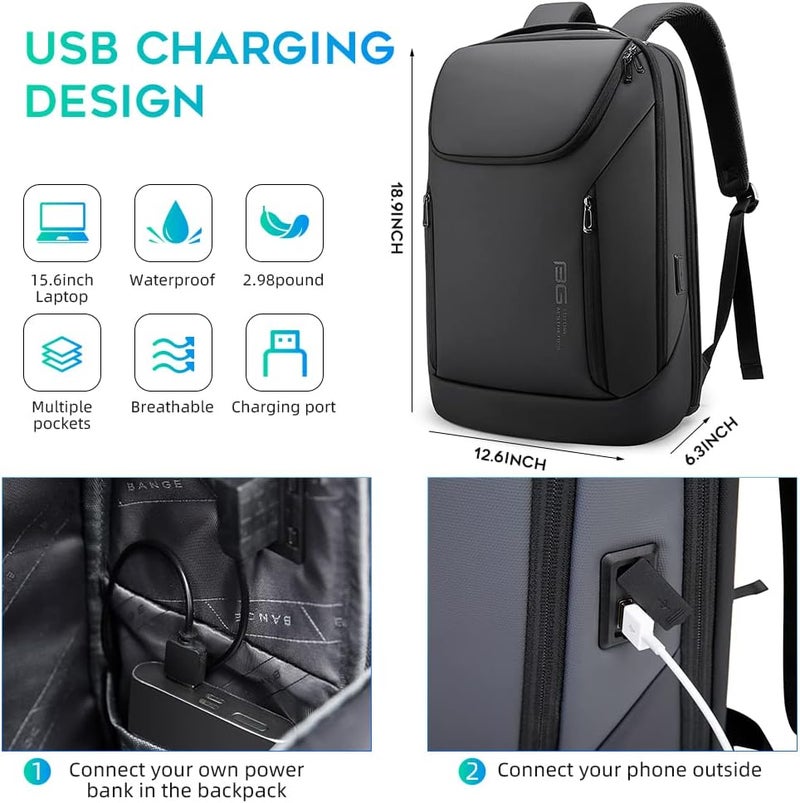 BANGE Business Smart Backpack Waterproof fit 15.6 Inch Laptop Backpack with USB Charging Port,Travel Durable Backpack - Image 5